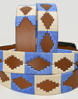 BAR H EQUINE Western Genuine Leather Men And Women Brown Belt Embroidered Blue & White