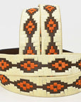BAR H EQUINE Western Genuine Leather Men And Women Brown Belt Embroidered Beige & Orange