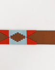 BAR H EQUINE Western Genuine Leather Men And Women Brown Belt Embroidered Red & Light Blue