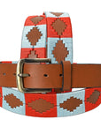 BAR H EQUINE Western Genuine Leather Men And Women Brown Belt Embroidered Red & Light Blue