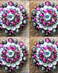 HILASON Western Screw Back Concho Ab Pink Crystal Rodeo Bling Cowgirl Amethyst & Light Sapphire color