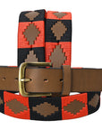BAR H EQUINE Western Genuine Leather Men And Women Brown Belt Embroidered Orange & Black