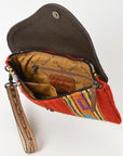 American Darling Wristlet Hand Tooled Upcycled Wool Genuine Leather Women Bag Western Handbag Purse