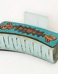 American Darling Floral Long Hair Claw Hand Tooled Carved Genuine Leather Turquoise Clips Clutcher Gift For Women Girls