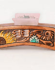 American Darling Floral Long Hair Claw Hand Tooled Carved Genuine Leather Brown Clips Clutcher Gift For Women Girls