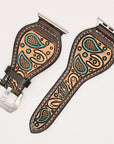 American Darling Beautifully Hand Tooled Painted Genuine Leather I watch Strap Men and Women Unisex