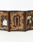 BAR H EQUINE Rodeo Floral Bifold & Trifold Wallet For Men Women HairOn Genuine Leather Brown