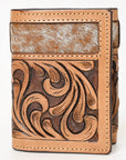 BAR H EQUINE Rodeo Floral Bifold & Trifold Wallet For Men Women HairOn Genuine Leather Brown