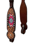 Bar H Equine Western Leather Horse Tack Set Floral Carved Beeded Inlay