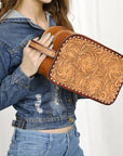 American Darling Adbg1509B Toiletry Hand Tooled Genuine Leather Women Bag Western Handbag Purse
