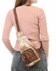American Darling Sling Hand Tooled Hair On Genuine Leather Women Bag Western Handbag Purse