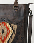 American Darling Adbg1523 Tote Upcycled Wool Genuine Leather Women Bag Western Handbag Purse