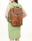 Leather Backpack For Women With Hand-Carved Floral Design