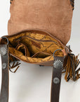 American Darling Messenger Bag Western Hair-On Cowhide Genuine Leather Handcrafted Purse with Fringes and Turquoise Stone
