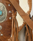 American Darling Messenger Bag Western Hair-On Cowhide Genuine Leather Handcrafted Purse with Fringes and Turquoise Stone