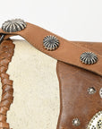 American Darling Messenger Bag Western Hair-On Cowhide Genuine Leather Handcrafted Purse with Fringes and Turquoise Stone