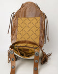 American Darling Messenger Bag Western Hair-On Cowhide Genuine Leather Handcrafted Purse with Fringes and Turquoise Stone