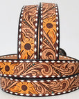 American Darling Hand Tooled Carved Unisex Genuine American Leather Belt Brown