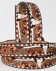 American Darling Hand Tooled Carved Unisex Genuine American Leather Belt Brown