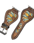 American Darling Beautifully Hand Tooled Painted Genuine Leather I watch Strap Men and Women Unisex