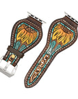 American Darling Beautifully Hand Tooled Painted Genuine Leather I watch Strap Men and Women Unisex