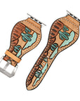 American Darling Beautifully Hand Tooled Painted Genuine Leather I watch Strap Men and Women Unisex