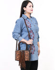 American Darling Tote Hand Tooled Hair-On Genuine Leather Women Bag Western Handbag Purse
