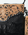 American Darling Large Crossbody Beautifully Hand Tooled Crocodile embossed Genuine Leather women bag western handbag purse