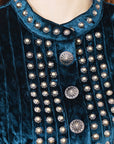 American Darling ADDR009 Velvet Women shirt dress Tunic Ladies girl Top Blue