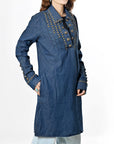 Vintage Denim Western Dress With Studded Tunic Antique Rivets Premium Cotton Fabric