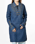 Vintage Denim Western Dress With Studded Tunic Antique Rivets Premium Cotton Fabric