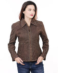 ADJKTLTR04 Genuine Vintage leather Women shirt jacket dress ladies girl