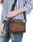 American Darling Small Crossbody Beautifully Hand Tooled Genuine Leather women bag western handbag purse