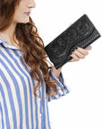 Clutch Beautifully Hand Tooled Genuine Leather women bag western handbag purse