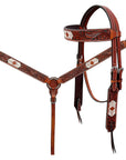 BAR H EQUINE Western Handtooled Leather Horse Headstall & Breast Collar Set