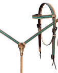 BAR H EQUINE Western Handtooled Leather Horse Headstall & Breast Collar Set