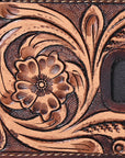 BAR H EQUINE Genuine Leather Rodeo Bifold Money Clip Wallet For Men Women Brown With Floral Hand Carved Tooled