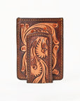 BAR H EQUINE Hand-Tooled Genuine Leather Money Clip Wallet Floral Carved | Western Style Card & Cash Holder