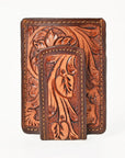 BAR H EQUINE Hand-Tooled Genuine Leather Money Clip Wallet Floral Carved | Western Style Card & Cash Holder
