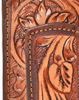 BAR H EQUINE Hand-Tooled Genuine Leather Money Clip Wallet Floral Carved | Western Style Card & Cash Holder