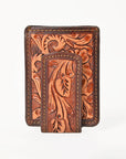 BAR H EQUINE Hand-Tooled Genuine Leather Money Clip Wallet Floral Carved | Western Style Card & Cash Holder