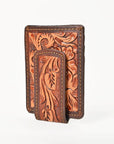 BAR H EQUINE Hand-Tooled Genuine Leather Money Clip Wallet Floral Carved | Western Style Card & Cash Holder
