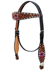 Bar H Equine American Leather Horse Saddle Tack One Ear Headstall | Breast Collar | Browband Headstall | Wither Strap | Tack Set for Horses Tropical Chaya Collection