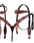 Bar H Equine American Leather Horse Saddle Tack One Ear Headstall | Breast Collar | Browband Headstall | Wither Strap | Tack Set for Horses Tropical Chaya Collection
