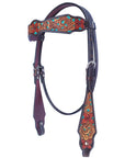 Bar H Equine American Leather Horse Saddle Tack One Ear Headstall | Breast Collar | Browband Headstall | Wither Strap | Tack Set for Horses Tropical Turquoise Curved Collection
