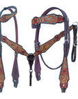 Bar H Equine American Leather Horse Saddle Tack One Ear Headstall | Breast Collar | Browband Headstall | Wither Strap | Tack Set for Horses Tropical Turquoise Curved Collection