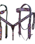 Bar H Equine American Leather Horse Saddle Tack One Ear Headstall | Breast Collar | Browband Headstall | Wither Strap | Tack Set for Horses BER116
