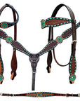 Bar H Equine Genuine Western American Leather Horse Premium Headstall & Breast Collar Set