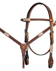 Bar H Equine Western Horse Rawhide Genuine American Leather Tack Set Brown