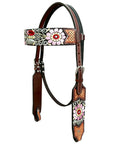 Bar H Equine Western Horse Floral Genuine American Leather Breast Collar Headstall Tack Set